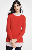 NWT Women&#39;s Ann Taylor L/S Red Ribbed Crewneck Sweater Sz XL Extra Large - £35.68 GBP