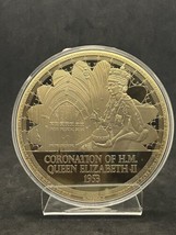Rare Medal 1953 Coronation Queen Elizabeth II 13оz Cu Gold Plated Original Case - £151.85 GBP