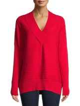 Time And Tru Women&#39;s V Neck Pullover Sweater LARGE (12-14) Bright Red New - £15.64 GBP
