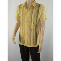 Mens Stacy Adams Italian Style Knit Woven Shirt Short Sleeves 3107 Honey Beige image 3