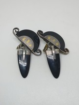 Signed Sterling Silver 925 Black Onyx Clip On Earrings - £35.54 GBP