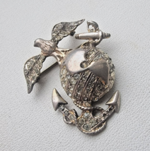 TRIFARI WWII 925 STERLING SILVER ANTIQUE US MARINE sweetheart  CZ PIN PA... - $882.04 MXN