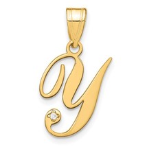 14K Yellow Gold Script Initial Pendant with Diamond - Letter Y - £170.66 GBP