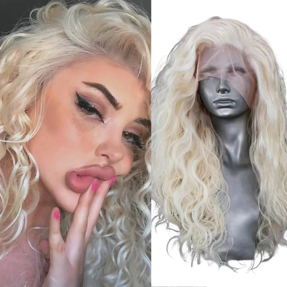 RONGDUOYI Platinum Loose Wave Lace Front Wig Body Wavy Blonde Hair for Wom - £46.50 GBP+