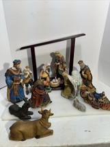 Vintage Kirkland Signature 13 Piece Porcelain Nativity Set Wood Creche #75177 - $89.09