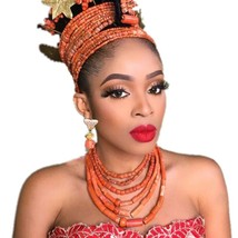 African Wedding Jewelry Sets Nature Coral Nigerian Beads Bridal Jeweller... - $147.21