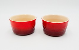 Le Creuset Stoneware Red Ombré Ramekin Ribbed Custard Cups Set of 2 - £14.93 GBP
