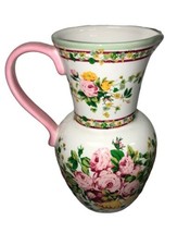 Vintage Laura Ashley Home Pink Roses Pitcher Vase 7 1/2&quot; Tall - $37.61