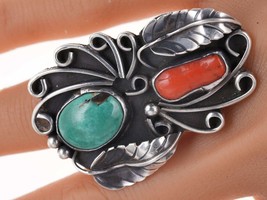 Large Vintage Navajo Mary Chavez Sterling/turqoise/coral ring - £234.88 GBP
