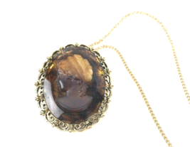 Vintage Cameo necklace Victorian Lady Brooch Pendant steampunk Brown Slag Glass - £23.81 GBP