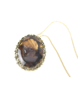 Vintage Cameo necklace Victorian Lady Brooch Pendant steampunk Brown Sla... - £23.35 GBP