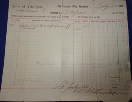Vintage Kalamazoo City Treasurer’s Office Property Tax Bill 1895 - $5.99