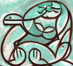 HAWAIIAN ABSTRACT SEA TURTLES Artwork Sea life Gift Aquatic Green 10 x 9... - $99.00