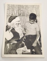 Vintage Photograph Curious Boy With Santa Claus Christmas Bushy Eyebrows B&amp;W - £8.19 GBP