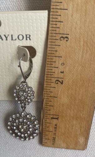 ANN TAYLOR EARRINGS Crystal  Round DROP Silver TONE NEW  Bridal Elegant Bespoke - $14.24