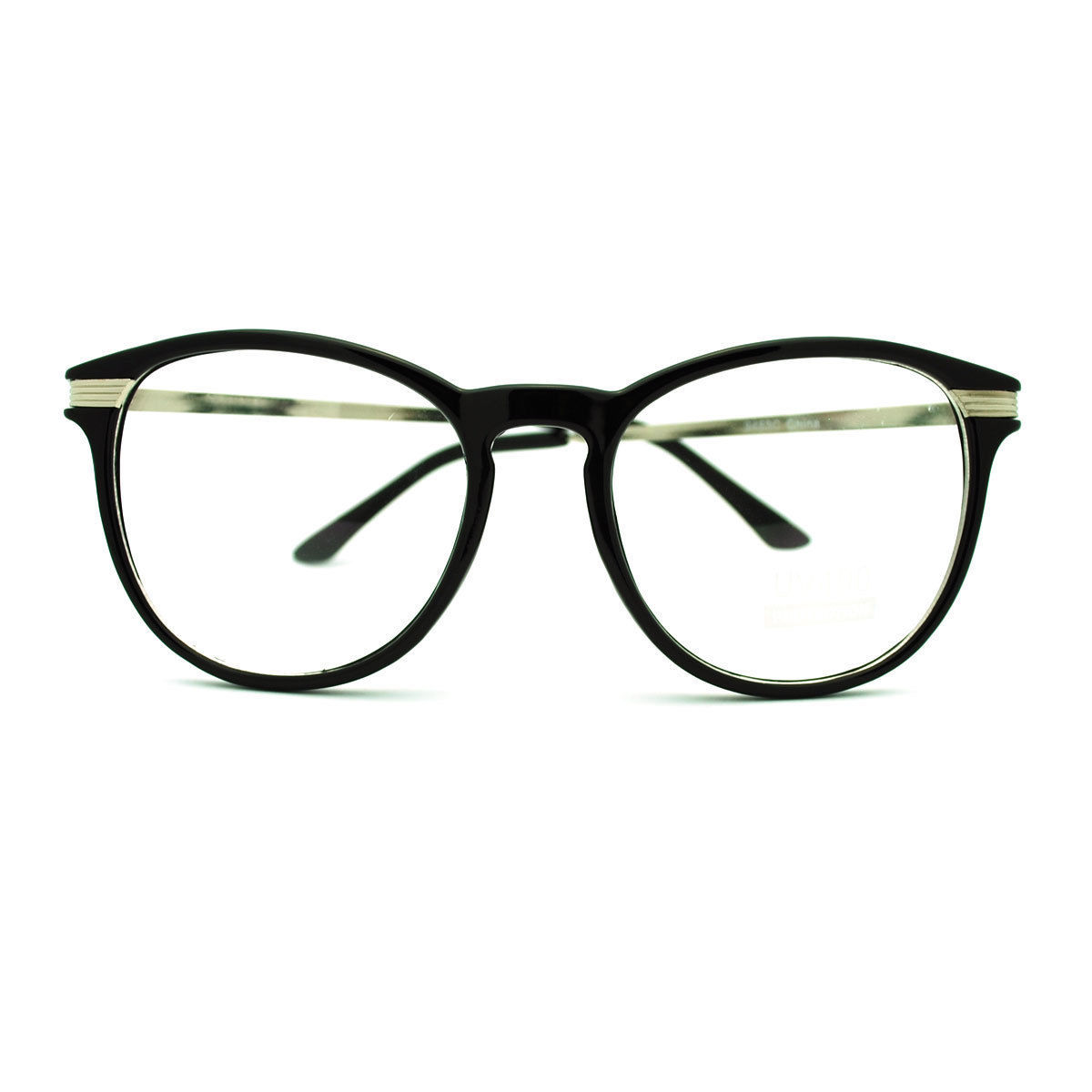 Metal Temple Nerdy Oval Round Plastic Frame Eye Glasses - Black - $7.95
