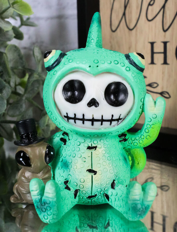 Furrybones Camo The Chameleon With Cricket Figurine 3&quot;H Skeleton Furry B... - $14.99