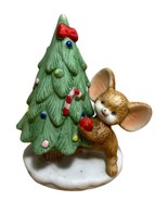 Homco Brown Mouse with  Christmas Tree Porcelain Figurine 4 in VTG - $12.30