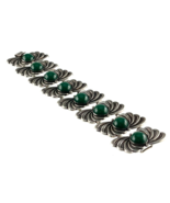 Vintage Taxco Mexico Sterling Silver &amp; Green Stone Panel Bracelet 7.25&quot; - $571.26 CAD
