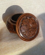 Jewelry box Round carved wooden box Necklace Jewelry Wedding birthday present 4&quot; - £15.58 GBP