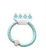 Leather Bracelet a With Rhinestone Magnetic Clasp Turquoise Colored - £19.86 GBP