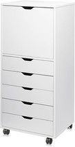 5-Drawer Wood Dresser From Devaise With Top Cabinet Storage, Mobile, White. - £114.15 GBP