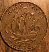 1958 UK GB GREAT BRITAIN HALF PENNY COIN - £1.10 GBP