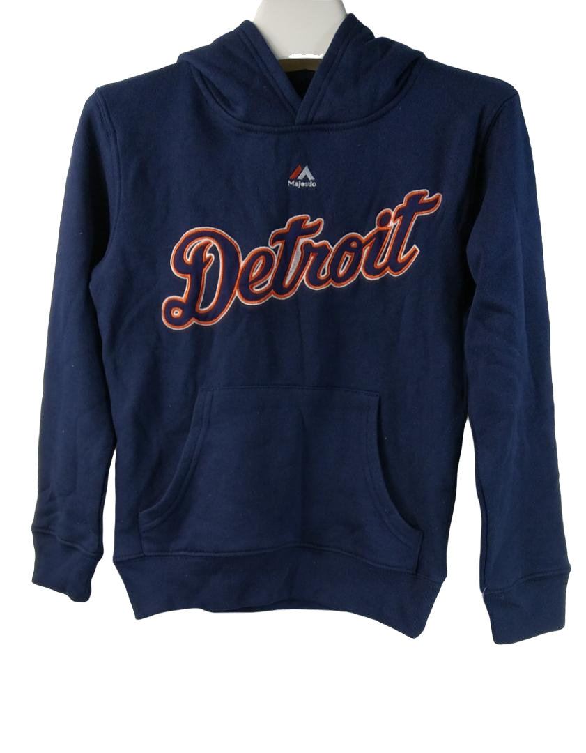 Majestic Youth Detroit Tigers Blue Wordmark Embroidered Hoodie NAVY - SMALL (8) - $19.79