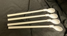 Tupperware Long Parfait Spoons / straws Set of 4 White - £7.44 GBP