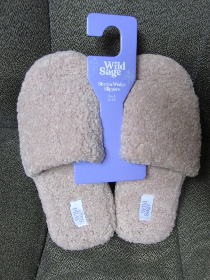 Primary image for ""WILD SAGE - HUSHED VIOLET SHERPA WEDGE SLIPPERS"" - SIZE L 9-10 - NWT