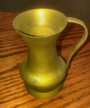 Cute Vintage Brass Pitcher Mini 4&quot; Tall Handle Vase India Made - $14.99