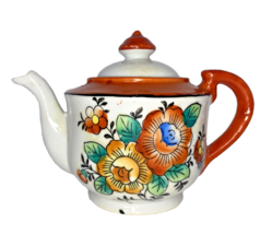 Vintage Colorful Mini Japanese Orange Floral Teapot - 1970&#39;s - £14.94 GBP