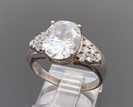 925 Silver - Vintage Oval Cubic Zirconia Wings Motif Ring Sz 7.75 - RG26249 - $38.61