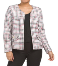 NEW ANNE KLEIN WHITE PINK TWEED OPEN FRONT  CAREER  JACKET BLAZER SIZE L... - $79.99