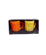 Rae Dunn I’m Her BOO I’m His WITCH Orange &amp; Yellow Coffee Tea Mug Set Ha... - $19.79