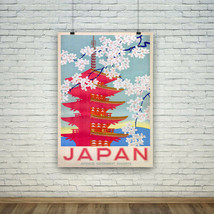 Japan Travel Poster: Vintage Temple Cherry Blossom Advert (A2/A3/A4 Sizes) - £5.23 GBP+