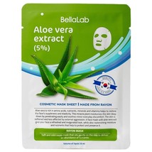 BellaLab - Aloe Vera Extract (5%) Cellulose Fiber Facial Mask Sheets, PACK OF 5 - £19.80 GBP