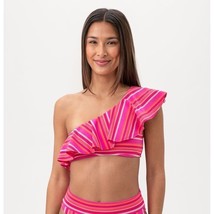 Trina Turk Marai Striped Asymmetrical Bikini Top Ruffle Pink Red 8 - $38.57