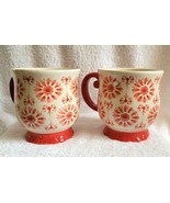 2 Pioneer Woman Coffee Cups Mugs Ivory &amp; RED FLORAL Stoneware - £21.39 GBP