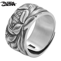 Real 999 Pure Silver Retro Lotus Flower Open Stacking Finger Ring For Men Women  - £50.27 GBP