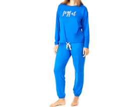 AnyBody Lush Jersey Winter Script Lounge Set - Cobalt / Joyful, LARGE - £22.59 GBP