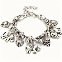 Elephants and Hearts Good Luck Charm Bracelet Silver - £11.13 GBP