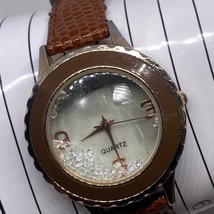 Ladies Crystal Watch Face Brown Town Leather Watch Working New Battery - $21.34