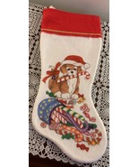 Dog Christmas Stocking 16 In Red White Felt Brown Puppy Santa Red Bow Ca... - £10.23 GBP