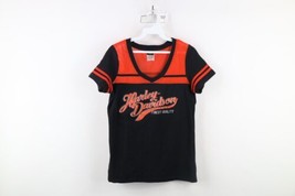 Vintage Y2K Harley Davidson Womens Medium Spell Out Script Mesh V-Neck T-Shirt - £34.40 GBP