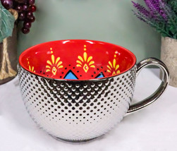 Large Luxury Silver Plated Ottoman Style Red Flower Mug Bowl 24oz Set Of Two - £20.74 GBP