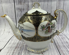 Antique Shiraishi Japan Tea Pot Geisha Black Gold HandPainted READ - £76.36 GBP