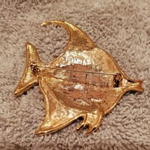 Angelfish Brooch, Enamel on Gold Tone Metal, Shimmering Red Green Fish Pin image 7