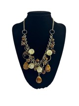 White House Black Market Necklace Gold Tone Beaded Chunky Fall Colors Dangle - $14.85