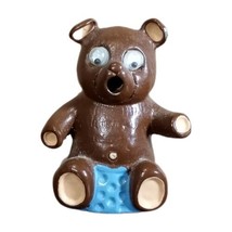 Vtg Hand Painted Pewter Thimble Brown Teddy Bear Googly Eyes Surprised - £11.98 GBP